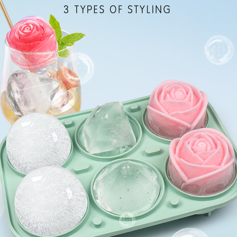 3D Rose Diamond Round Ice Cube - đánh giá và giá Coaster Mold Round
