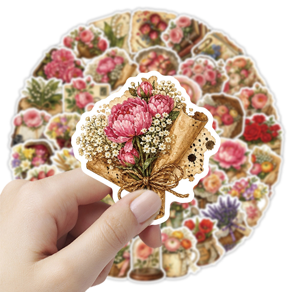 50Pcs Vintage Floral Stickers  - đánh giá và giá Dried Flower Bulk